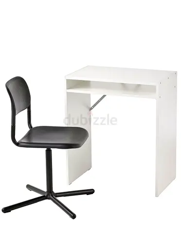 Compact White Desk with Black Swivel Chair