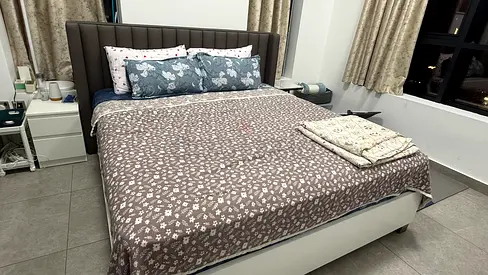 Homecenter King Size Bed with Upholstered Headboard and 4 Storage  Drawers ( Ikea Side Table - Free)