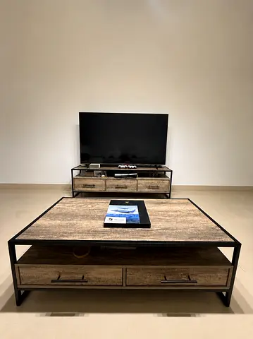 Wood and Metal Coffee Table with Drawers / Storage Space AND TV-unit (bundle)