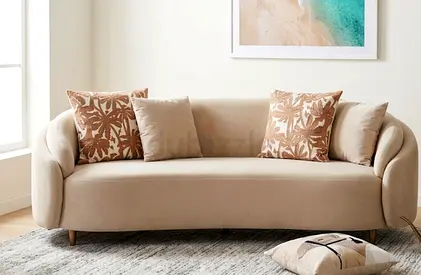 Beige 3-Seater Curved Sofa with Cushions - Brand New  Condition