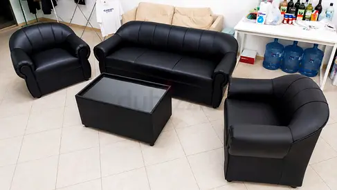 brand new sofa set 3+1+1 black color pvc leather