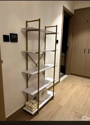 Tall white and gold 5-tier shelving unit (ikea-style) - good condition