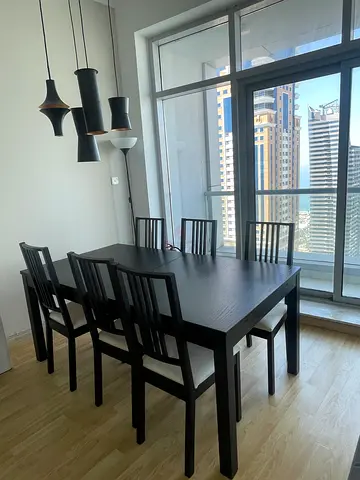 Solid wood dining table with 6 chairs - dark finish
