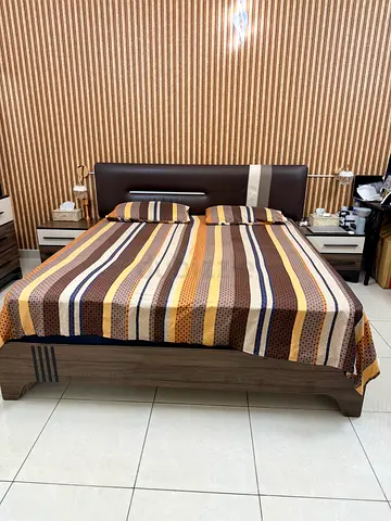Modern Wooden Bed Set with King Size Bed,  Matching Mirror and Side Tables