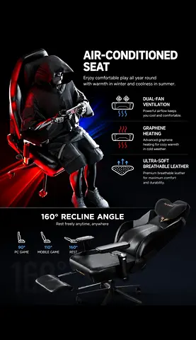 Gaming/Ergonomic Recliner Chair with Air-Conditioned Seat and 160° Recline
