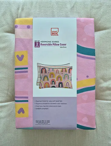 Set of 2 Reversible Pillow Covers – Pink Rainbow Design (50x75 cm)