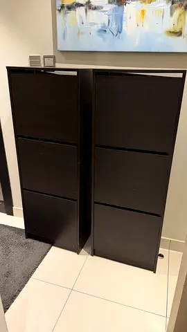 2 PCS BISSA Shoe cabinet with 3 compartments, black-brown, 49x28x135 cm
