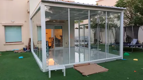 Glass Patio Enclosure / Sunroom - White Aluminum Frame, Good Condition