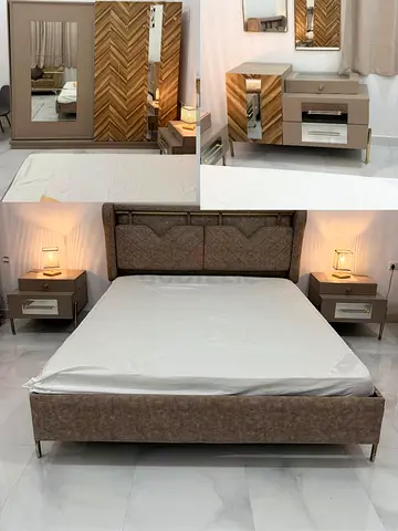Bedroom set Modern King Bedframe غرفة نوم with Matching Wardrobe, Dressers and Nightstands - Used