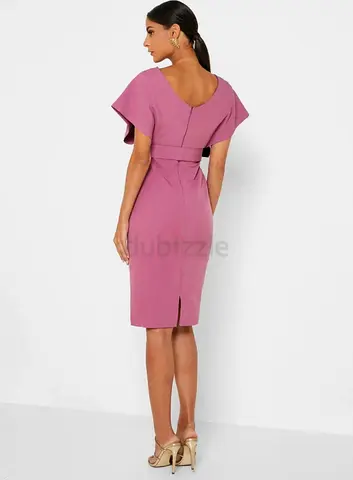 Mauve Surplice Belted Midi Dress - Size (please confirm)