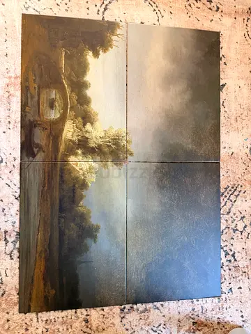 Set of 4 Vintage Landscape Panel Prints — River Scene with Bridge