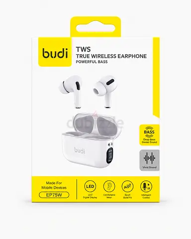 Budi EP75W True Wireless Earbuds with Charging Case (White)