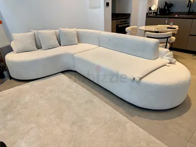 Modern White Boucle Curved Sectional Sofa
