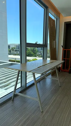Lightweight Folding Study Table with Wood Top and Metal Legs