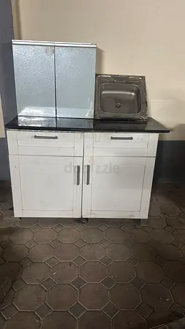 White Modular Kitchen Base Cabinets with Sink - Good Condition