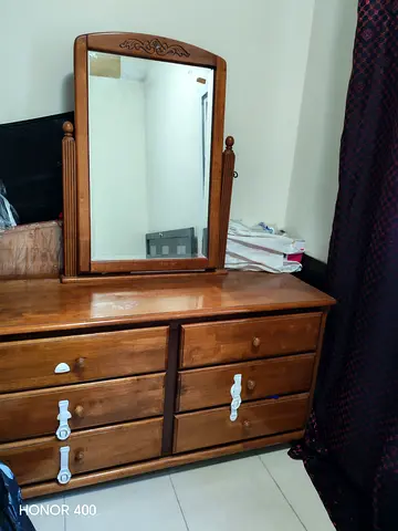 Solid Wood Dresser with Mirror - 6 Drawers, Good Condition