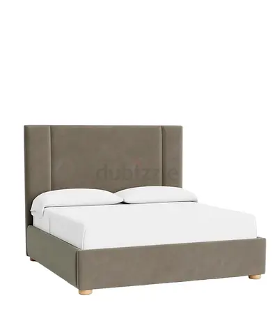 Gray velvet upholstered double bed frame