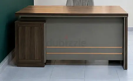 Modern Wooden Office Desk with Storage Cabinet - Good Condition