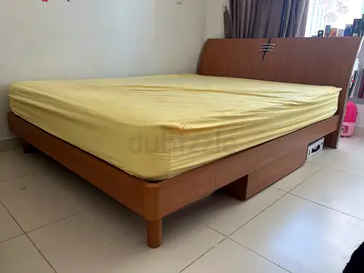 Solid Wood Double Bed Frame with Headboard - Good Condition
