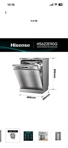 Freestanding Stainless Steel Dishwasher HS623E90G, 15 Place Settings, 3 Baskets, 8 Programs, Slidabl