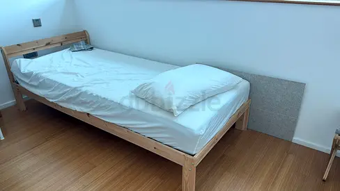 Single Pine Wooden Bed Frame with Slatted Headboard  and mattress Good Condition