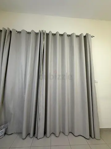 Beige blackout curtains with eyelet top and sheers- set of 2