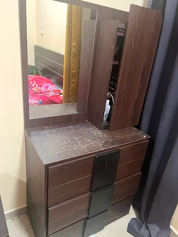 Dark Wood Dresser with Mirror and Drawers