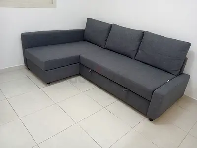 Ikea Gray L-shaped Fabric Sofa-bed with Storage — Good Condition