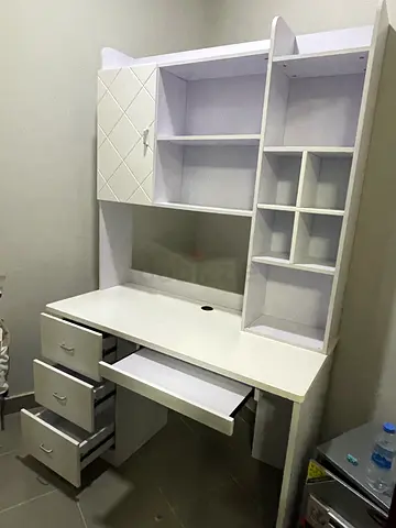 White Study Desk with Overhead Shelves and Drawers with office chair - Good Condition
