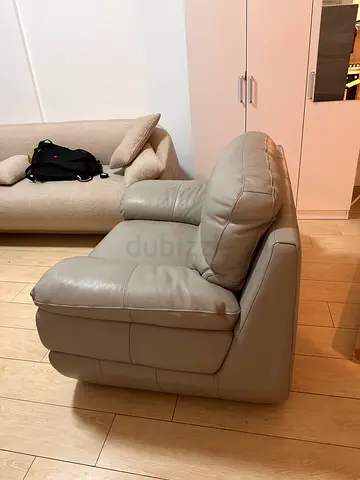 Light grey leather reclining armchair (single) - good condition