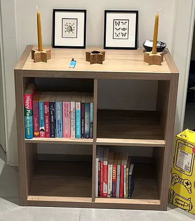Compact 4-Cube Engineered Wood Bookcase / Storage Shelf - Light Oak