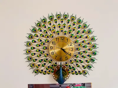 Decorative Peacock Wall Clock - Large Metal Art Piece