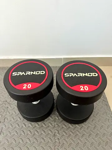 Pair of 20kg Sparnco Rubber Dumbbells - Good Condition