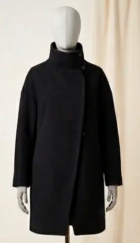 🖤 Zara Wool-Blend Funnel Neck Asymmetric Coat – Size S – New - Wool Blend