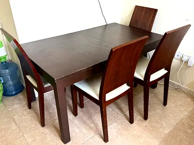 Solid Wooden Dining Table Set with Chairs - Extendable Design