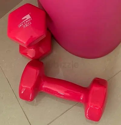Pair of pink 3kg vinyl dumbbells (set of 2)