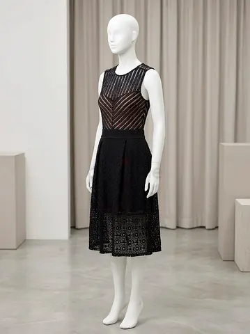 Stunning New York  Company Black Midi Eyelet Lace Dress – Size S