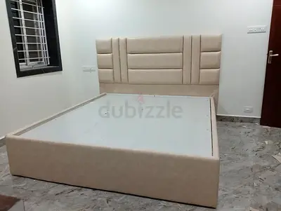 Queen/Double Upholstered Bed Frame with Padded Headboard - Beige