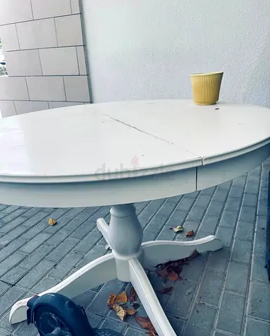 White Extendable Round Dining Table - Solid Wood Pedestal Base