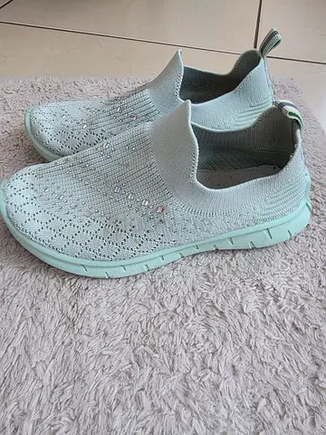 Light green knitted slip-on womens sneakers, size 33