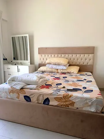King 180x200 upholstered bed frame with headboard and bed  - gently used for sale immediately