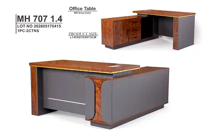 Modern Grey and Wood Finish L-Shaped Office Desk