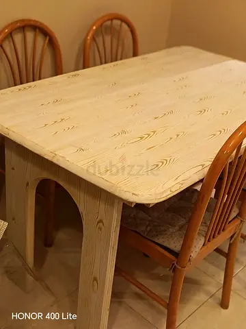 Wooden Dining Table with 4 Chairs - Light Finish