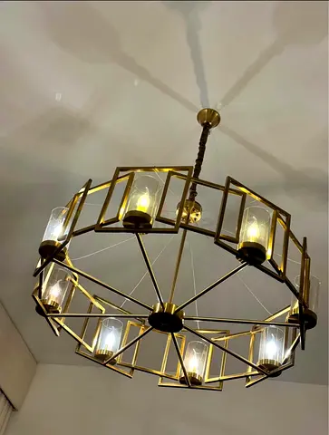Modern Brass Chandelier - 8 Light Circular Pendant