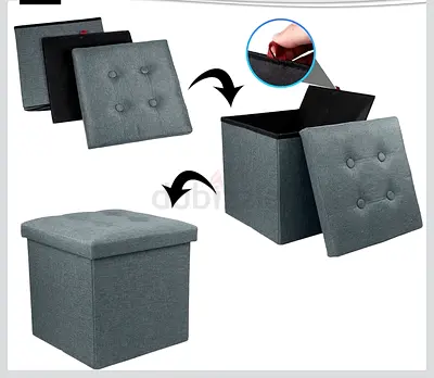 Foldable Fabric Storage Ottoman Cube with Removable Lid - Grey. Dark Grey Ottoman.