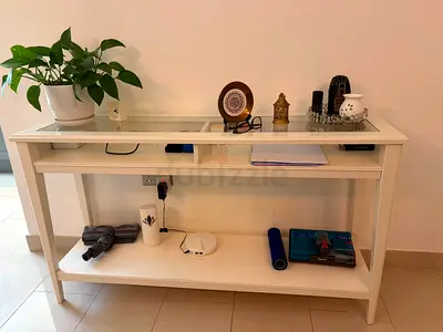 White Console Table with Glass Top
