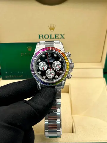 Rolex Daytona Rainbow-style Chronograph Watch with Gem-set Bezel