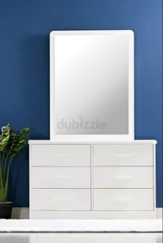 White 6-Drawer Dresser with Large Mirror - Good Condition