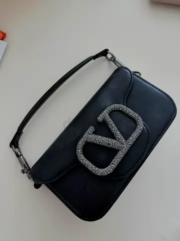 Black Valentino Garavani VLogo Crystal Shoulder Bag (Small) — Good Condition