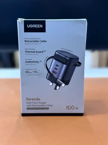 UGREEN 100W Type C Fast Charger with Retractable USB Cable, 4 Ports GaN Laptop Adapter, Compatible f